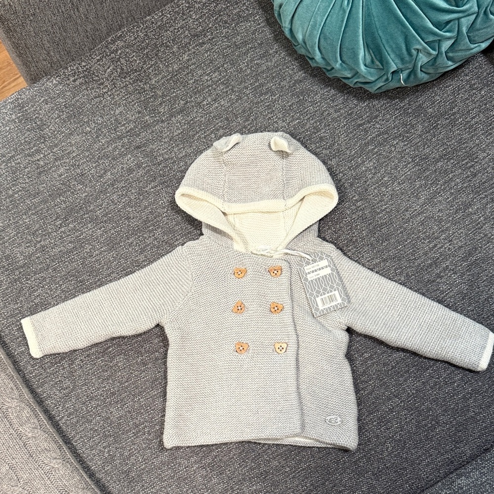 Gray Hooded Baby Cardigan with Bear Ears